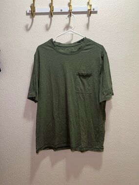 Lahgo Relaxed Cotton Olive Green Short-Sleeve Pocket Tee